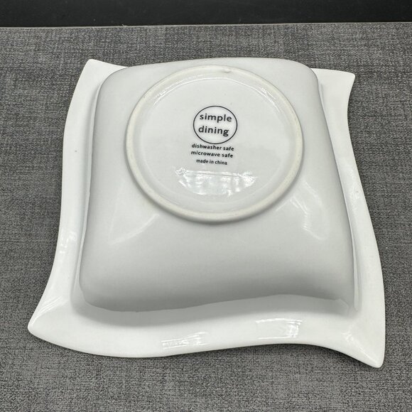 SIMPLE DINING Square Wavy Serving Bowl White Porcelain New Wave Modern Style 7.5 - Picture 5 of 12